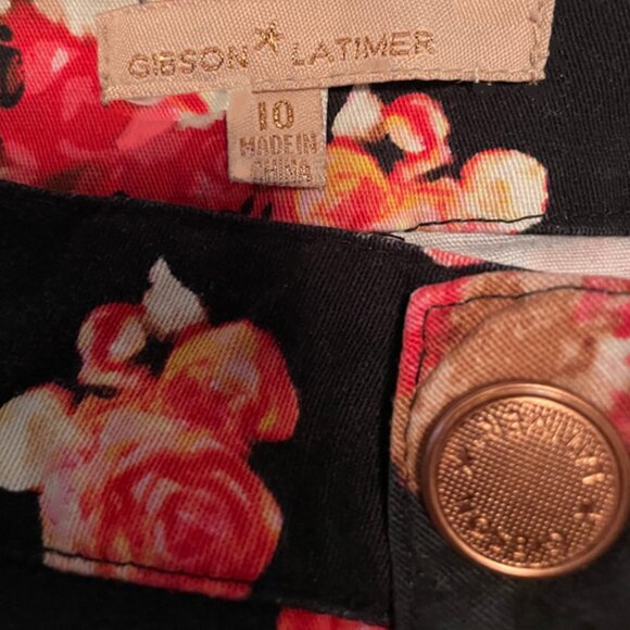 Gibson Latimer Floral Rose Print Slim Fit Pants - Picture 4 of 6